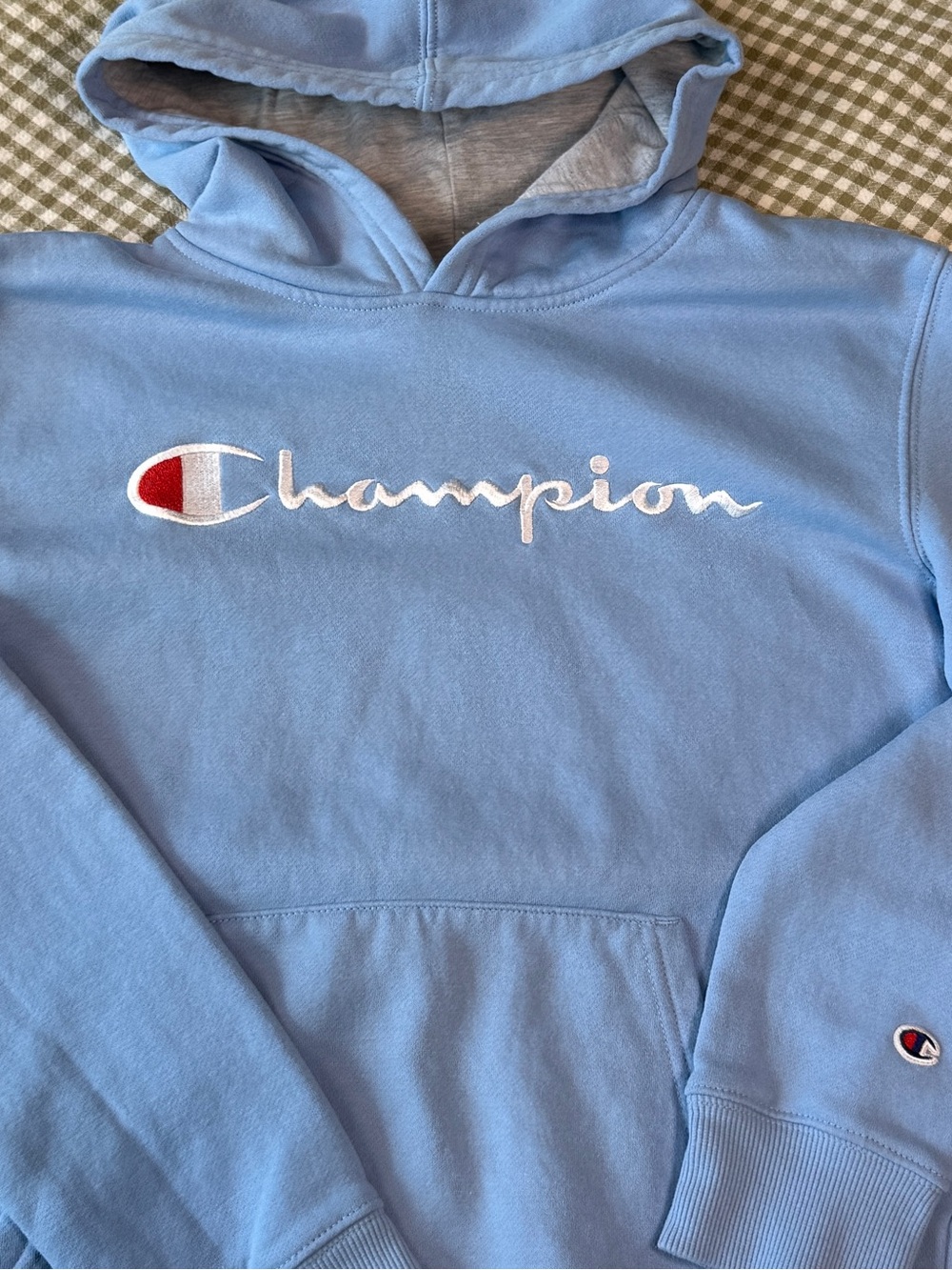 Champion Light Blue Script Pullover Hoodie